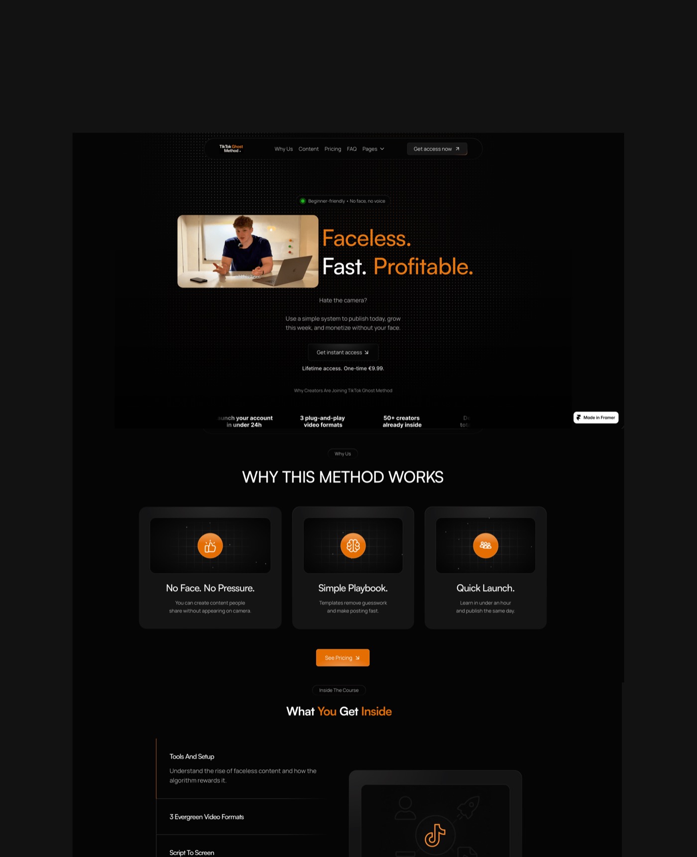 Screenshot of the TikTok Ghost Method course landing page.