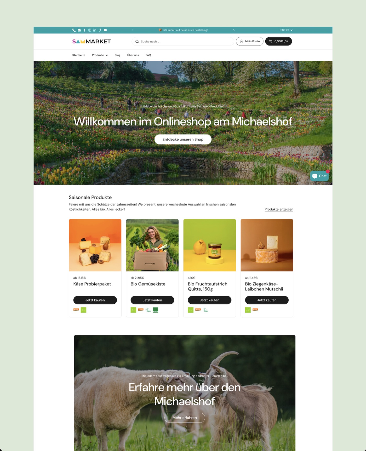 Screenshot of the Michaelshof Sammatz online shop.